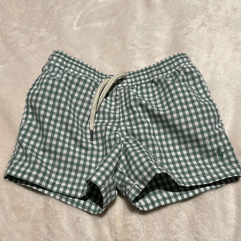 Polo by Ralph Lauren Green Checkered Kids Swim Trunks